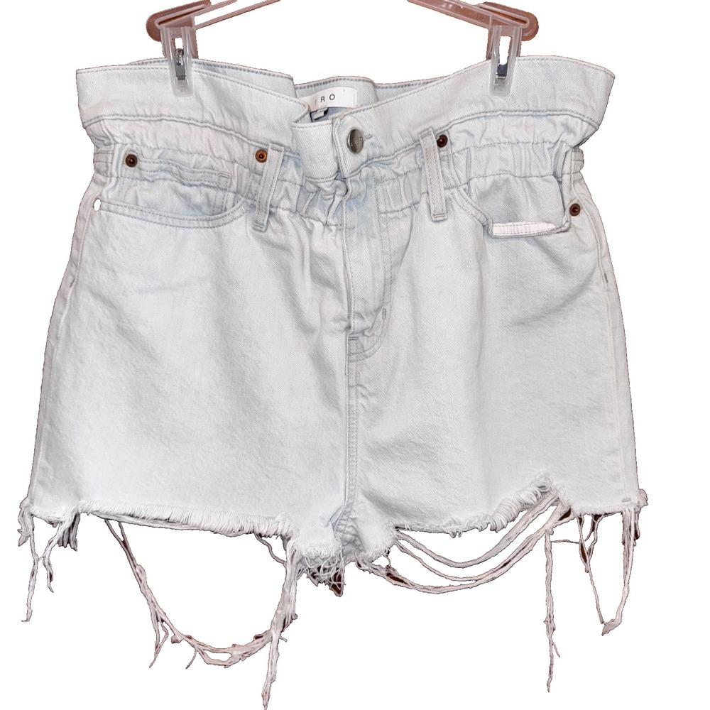 IRO Womens Distressed Paper Bag Belted High Waisted Denim Jean Shorts Size 26
